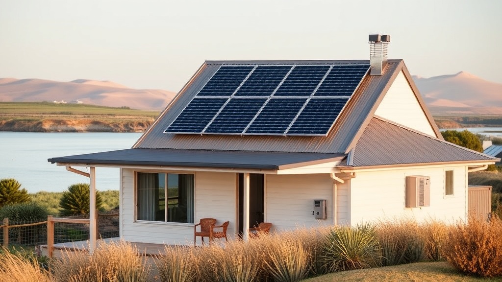 Goolwa coastal cottage with rooftop solar panels and a home battery near the Murray mouth