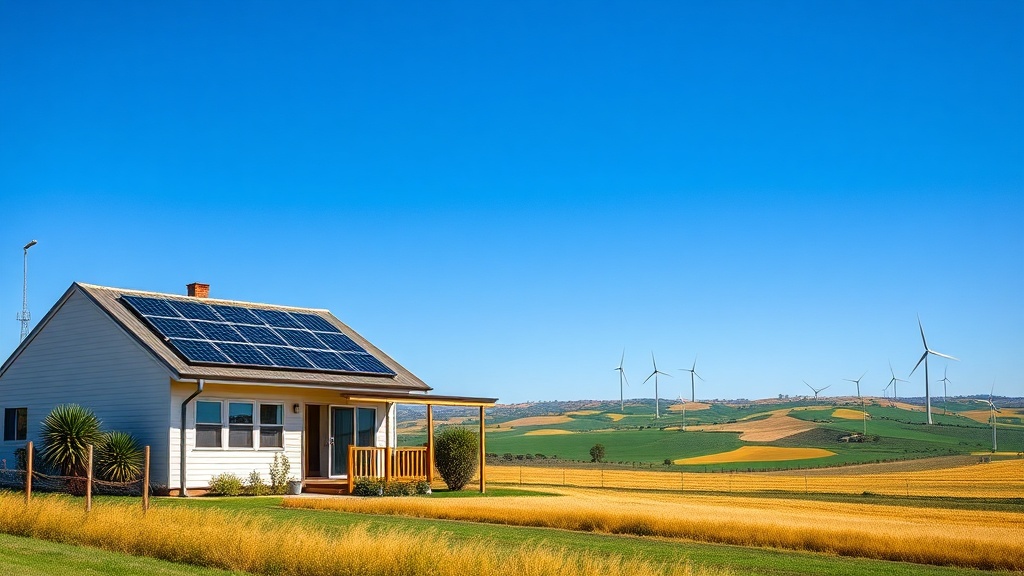 Jamestown Mid North farming home with rooftop solar panels and a home battery near wind turbines