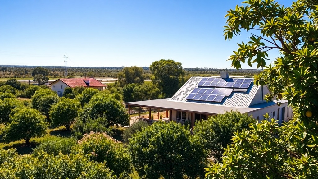 Renmark home among citrus orchards with rooftop solar panels and a home battery near the Murray