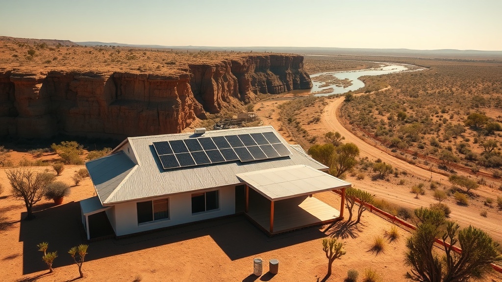 Tailem Bend Murraylands home with rooftop solar panels and a home battery near the Murray River cliffs