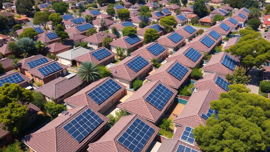 Aerial view of solar panels across an Australian suburban neighbourhood