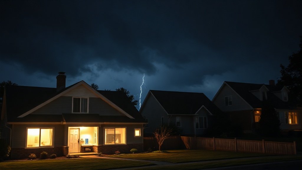 Home glowing with lights during a blackout while neighbouring houses are dark