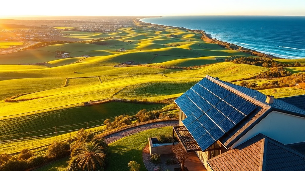 Coastal Fleurieu Peninsula home with rooftop solar panels and a home battery overlooking the sea
