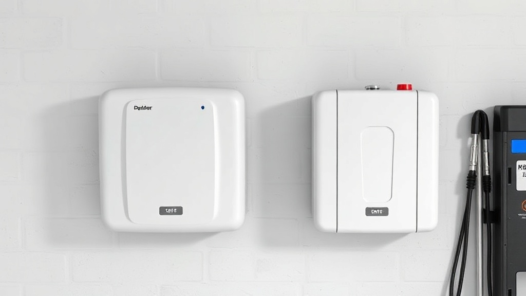 Two generations of wall-mounted home batteries side by side