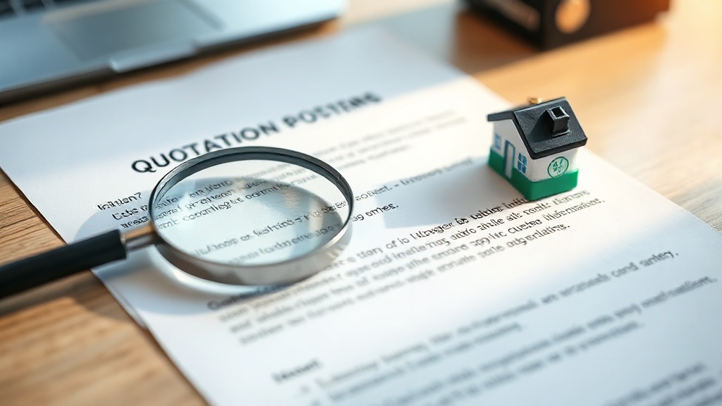 Quotation document with a magnifying glass beside a model home battery